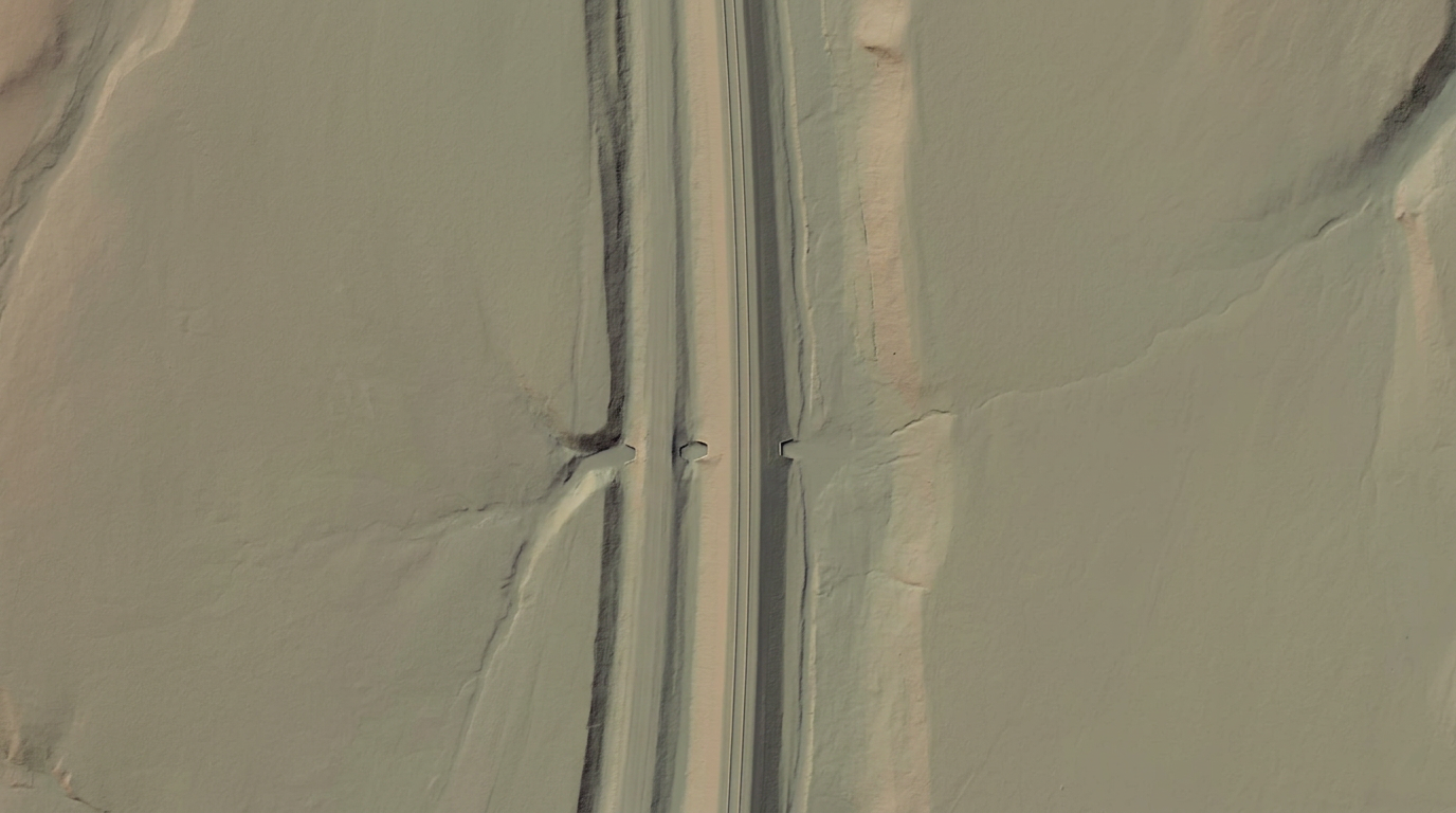 Illustrative bare-earth terrain surface of the corridor with vegetation removed